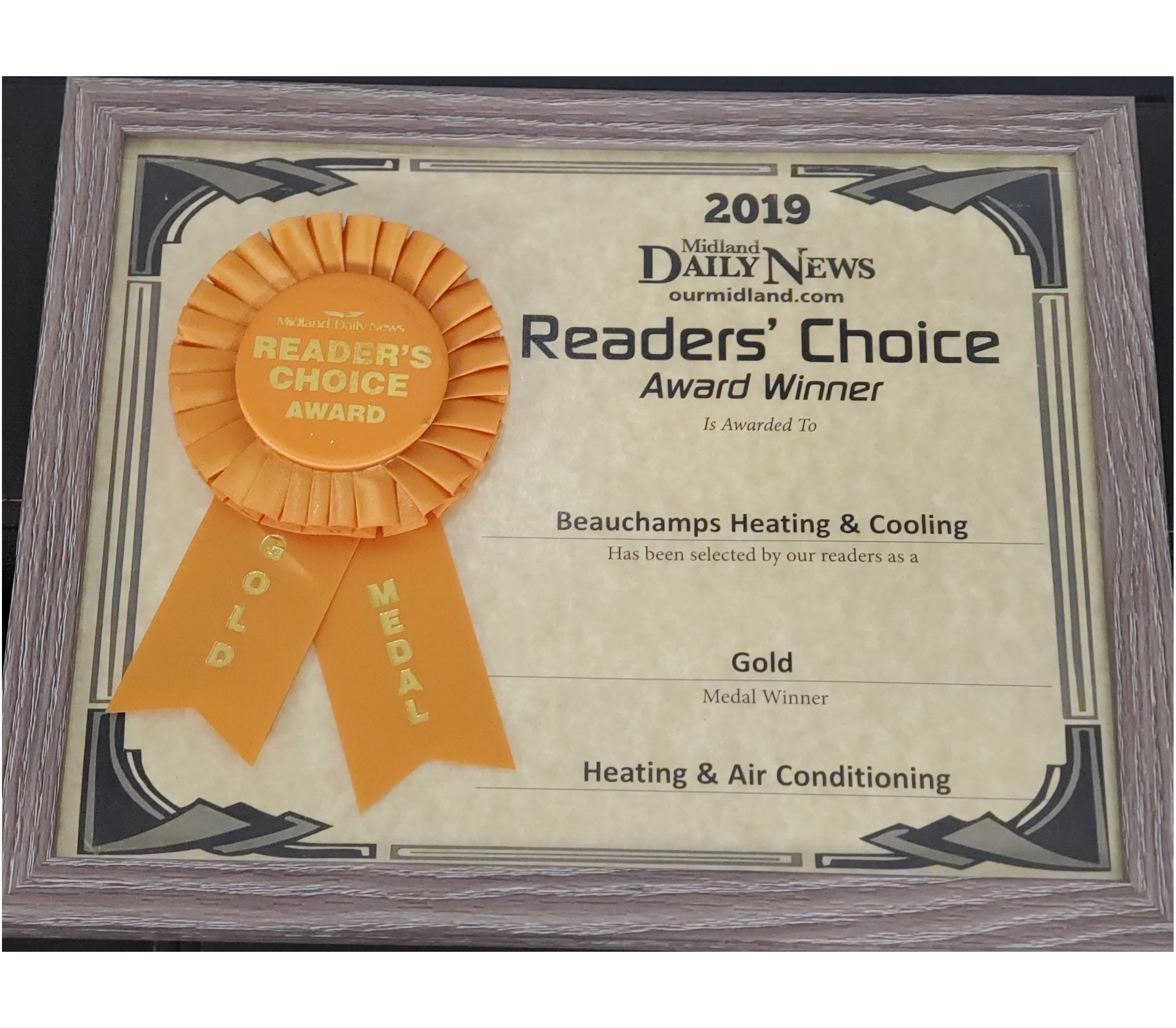 2019 - Gold - Reader's Choice Award for Heating and Air Conditioning