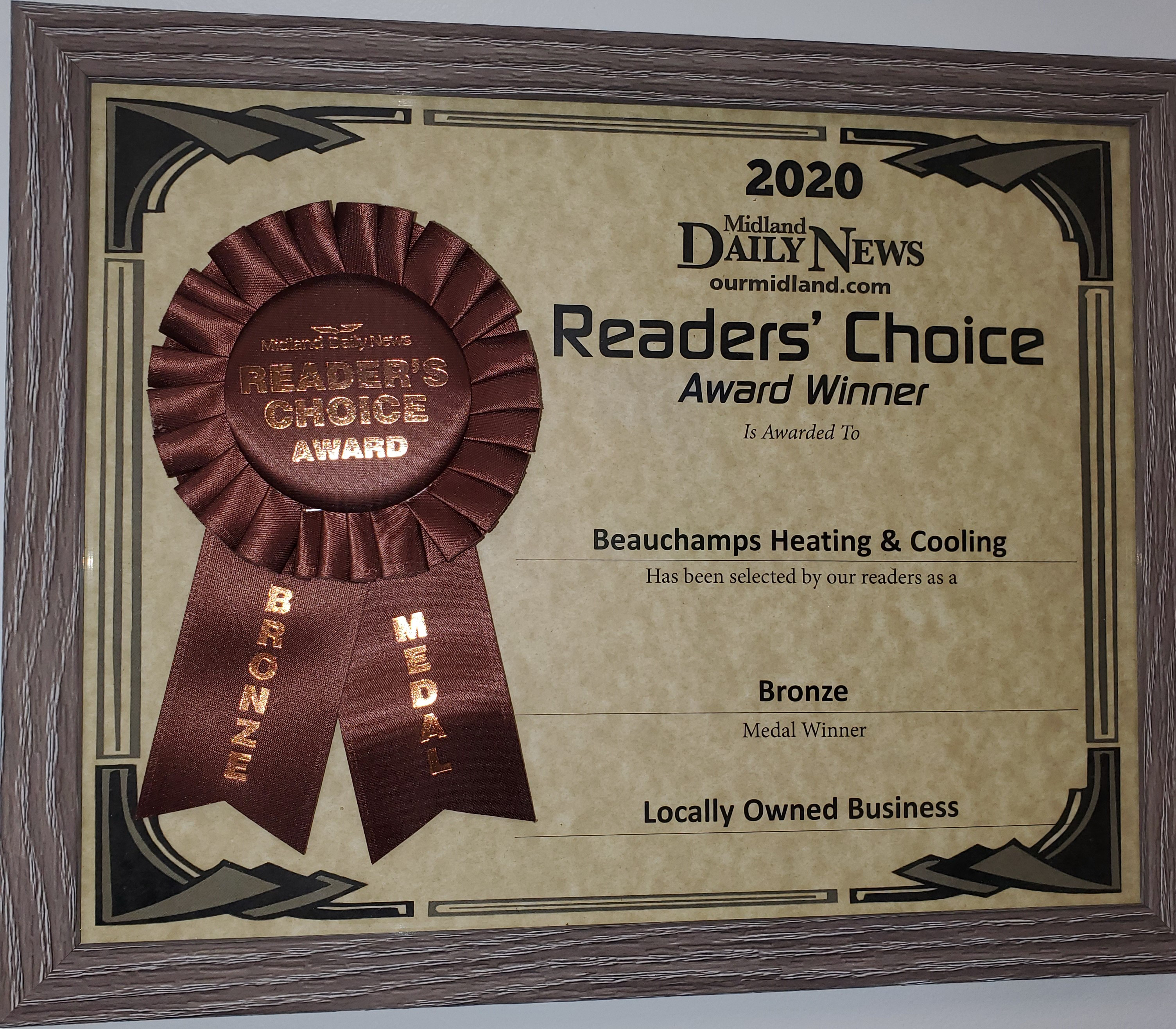 2020 - Bronze - Reader's Choice Award for Locally Owned Businessn